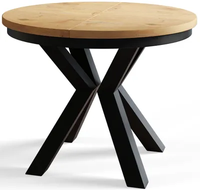 Image de AlpiMeble Table de salle à manger ronde LOFT - Table extensible - Diamètre : 120 cm/200 cm - Table de salon - Couleur : marron clair - Avec pieds en métal de couleur noire