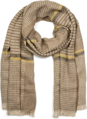 Produktbild von styleBREAKER breiter XXL Schal mit Fischgrät Karo Muster, Zierstreifen und Fransen, Strickschal, Uni 01017027