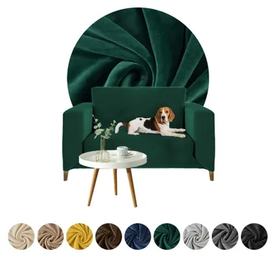 Produktbild von Elastischer Velours-Bezug für 1-Sitzer Sofa, Couch oder Schlafsofa in Grün – Schonbezug