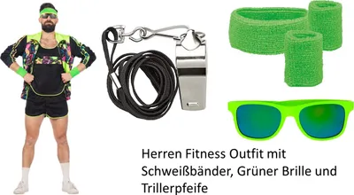 Produktbild von Set 80er Aerobic Herren Kostüm – Retro Trainingsanzug in Gr. 48 - 58 - inkl. Zubehör Gr. 58