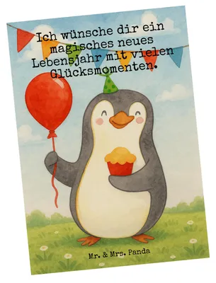 Produktbild von Mr. & Mrs. Panda Postkarte Pinguin Geburtstag Design - Weiß - Geschenk, Grußkarte, Geschenke, Postkarten, Torte, Fotokarte, Kuchen, Ansichtskarten, Party, kunstkarte