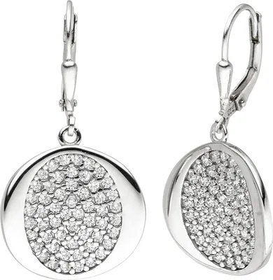 Produktbild von Ohrhänger aus 925 Silber mit 110 Zirkonia Ohrringe Boutons Ohrschmuck gewellt