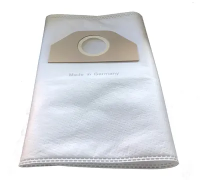 A white vacuum cleaner bag with a beige cardboard attachment.