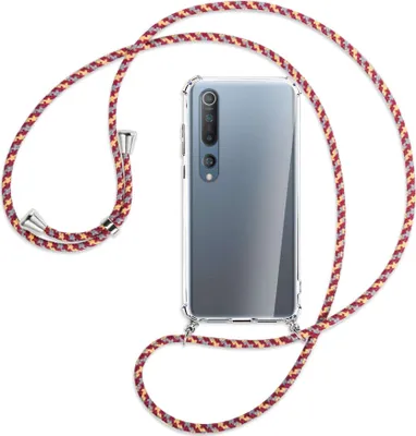 Produktbild von Handykette Backcover-Schutzhülle mit Band (Metall silberfarben) für Xiaomi Mi 10 (Pro) - weinrot/gelb/grau