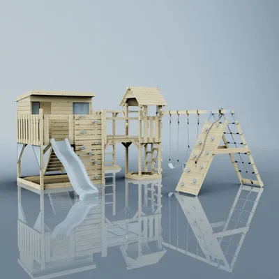 Produktbild von OutdoorToys Spielturm Malin aus Holz in Blau Babyschaukel