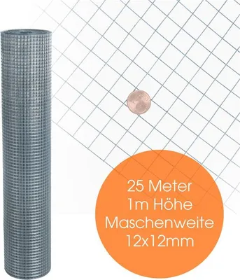 Produktbild von Volierendraht 4-Eck Maschendraht 1,0 x 25m 12x12 mm Gartenzaun Zaun verzinkt