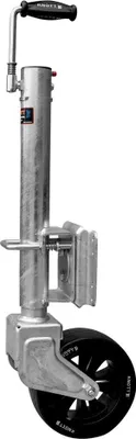 Produktbild von KNOTT Schwenkstützrad TK57, 500 kg, Rohr 57 mm, Höhe 710-1010 mm, Kunststoffrad 210x75, Platte 140x112 Bohrung 11 mm, Rangierhilfe Anhänger
