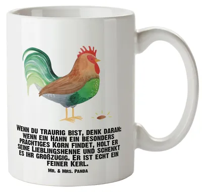 Produktbild von Mr. & Mrs. Panda steingut tasse Hahn Korn - Weiß - Geschenk, Henkelbecher, jumbotasse, Große, Eier, Landwirtin, Henne, Natur, Teebecher, Pott, Bauernhof