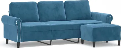 Obrázek produktu pro vidaXL Pohovka pro 3 osoby s taburetem Modrá 180 cm Velvet