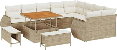 Image de Ensemble de canapés de jardin vidaXL, 12 pièces, couleur beige et crème