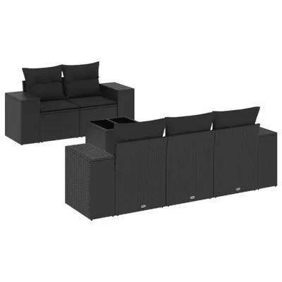 Produktbild von vidaXL 6-tlg. Garten-Sofagarnitur mit Kissen Schwarz Poly Rattan