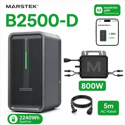Produktbild von Marstek B2500-D-Black Speicher 2240Wh mit Marstek 800W Wechselrichter mit 5m AC Kabel