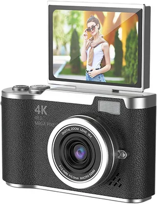 Obrázek produktu pro Digitální fotoaparát - 4K kamera s 48 MP - Skládací displej - Fotoaparát - Mini kamera - Kamera pro vlogování, vhodná pro děti, mládež a studenty - S 32 GB paměti - S LED osvětlením