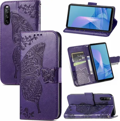 Productafbeelding van König Design hoesje, compatibel met Sony Xperia 10 III, kunstleren telefoonhoesje - telefoonhoesje, paars, donker