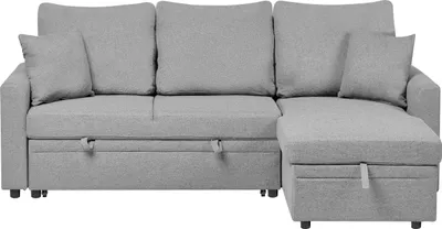 Produktbild von BELIANI Ecksofa mit Schlaffunktion Grau Kunstleinen Stoff L-Förmig 3-Sitzer Sofa Linksseitig mit Stauraum Kissen Gepolstert Stoffsofa Schlafcouch