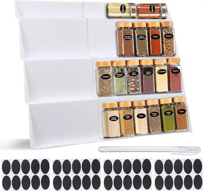 Produktbild von Famanu Kräuterregal erweiterbar - 4-lagiger Kräuterlade-Organizer 30-60 cm mit 40 Etiketten