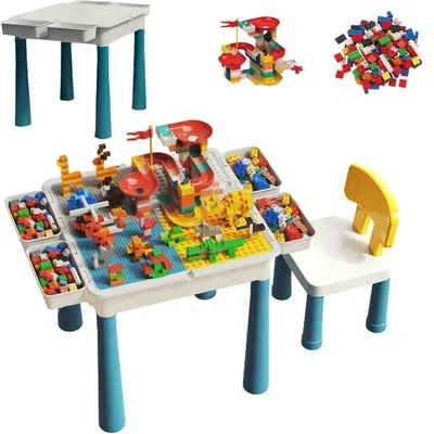 Imagen del producto de Juego de mesa y sillas para niños con espacio de almacenamiento y 410 bloques de construcción