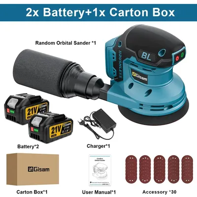Produktbild von Exzenterschleifer - Akku-Schleifmaschine - 18 V - Bürstenloser Motor - 3 Geschwindigkeitsstufen - Variable Geschwindigkeit - 125 mm - 2 Akkus