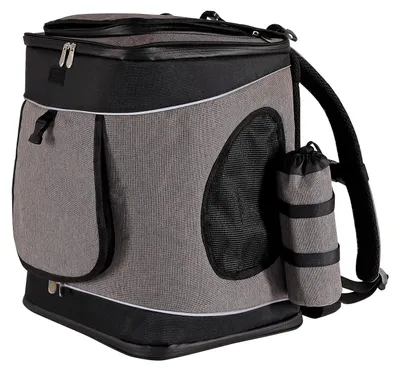 Image de lionto Sac à dos pour animaux domestiques, sac à dos respirant pour chiens avec mousqueton, protection contre la pluie & tapis de sol amovible, gris/noir