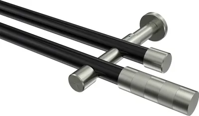 Produktbild von Interdeco Gardinenstange / Vorhangstange Schwarz / Edelstahl-Optik, Typ Prestige Mavell (Zylinder Bicolor) ohne Ringe, 20 mm Ø 2-läufig, 100 cm