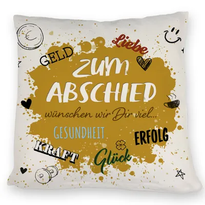 Produktbild von Abschiedskissen mit Wünschen, 40x40cm, Herzen & Kleeblätter, waschbar bei 30°