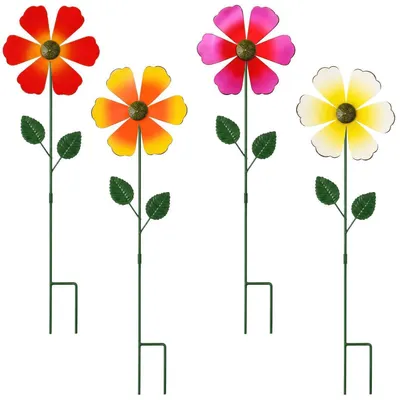 Produktbild von Windräder Garten Metall Blumen 4 Stück Mehrfarbig 58x16cm