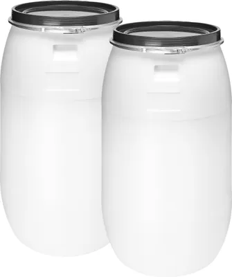 Image de Lot de 2 fûts à col large de 220 litres avec couvercle Réservoir d'eau en PEHD Citerne GD-0124