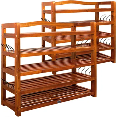 Produktbild von CASARIA® Schuhregal Schmal 2er Set Holz FSC®-Zertifiziert 5 Ebenen 80x26x82cm Akazie Platzsparend Offen Flur Schuhschrank Schuhständer Schuhablage Regal
