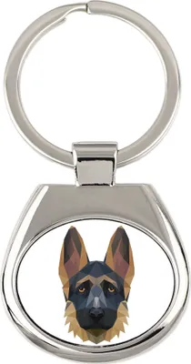 Zdjęcie produktu dla Niemiecki Owczarek Niemiecki I - geometryczny breloczek z zdjęciem i napisem "Art-Dog"