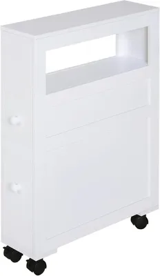Produktbild von Rollbarer Badschrank – Schmaler Toilettenschrank – Zur Raumorganisation – Mit 2 Bremsenrädern – 16x52x71,5 cm – Weiß