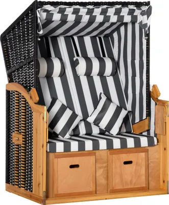 Zdjęcie produktu dla Outsunny leżak plażowy podwójny z daszkiem leżak podwójny z uchwytami na kubki szezlong 5-stopniowe oparcie PE rattan szary+biały 118 x 79 x 160 cm