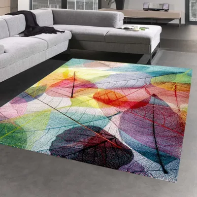 Obrázek produktu pro Koberec do obývacího pokoje se vzorem listů se snadnou údržbou barevný rozměr - 140 x 200 cm