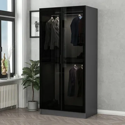 Immagine prodotto di Moconesi - Guardaroba 2 Ante, 90x210h cm Nero Antracite, Appendiabiti