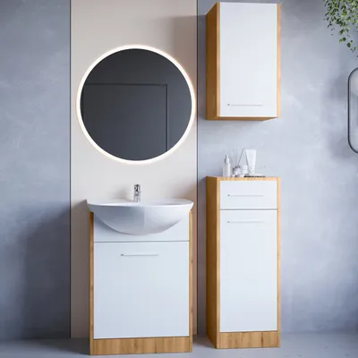 Obrázek produktu pro Koupelnový nábytek se zrcadlem NEPPA LED dub artisan / bílý