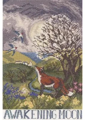 Image de Bothy Threads, kit de broderie au point de croix "Awakening Moon", avec patron à points, tissu Aida 14, dimensions 18x27 cm