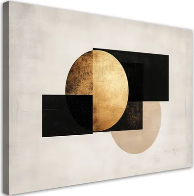 Produktbild von Leinwandbild Geometrische Abstraktion in Grau und Gold 90x60 Feeby Beige bild für die wand bereit zum aufhängen