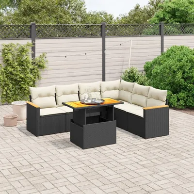 Produktbild von 7-tlg. Garten-Sofagarnitur - mit Kissen Schwarz Poly Rattan - Gartenmöbelset 3273093
