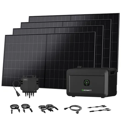 Produktbild von Powerness Balkonkraftwerk mit Speiche Growatt NOAH 2000 mit NEO-800W Mikrowechselrichter & 4x LONGi 525W BC Bifaziale Solarmodule (0% MwSt)