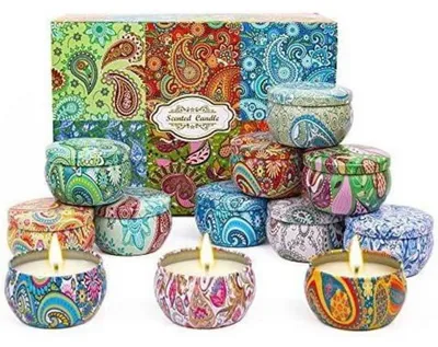 Productafbeelding van Geurkaarsen cadeau set, 12 stuks, sojawas, aromatherapie, 2,5 oz, verschillende geuren