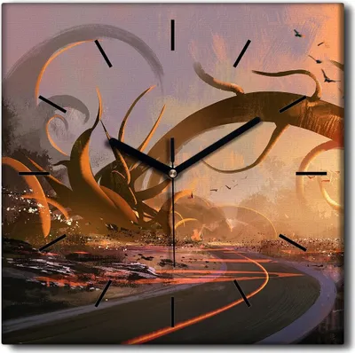 Produktbild von Coloray Uhr auf Leinwand 30x30 cm Wand Uhr Dekoration Wohnzimmer Segeltuch schwarze Hände -Fantasielandschaft.