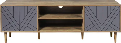 Produktbild von Möbilia TV-Lowboard | 2 Türen, 2 offene Fächer | Spanplatte + MDF | Beine Hevea-Holz | B 160 x T 40 x H 55 cm | grau-natur | 27020009 | Serie LOWBOARD