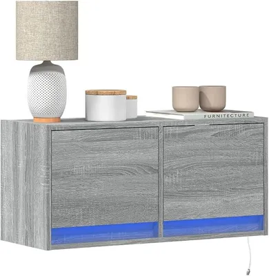 Zdjęcie produktu dla Szafka RTV z oświetleniem LED. Szafka pod telewizor, komoda, szafka TV, mebel do salonu, kolor: Sonoma, wymiary: 80x31x38 cm
