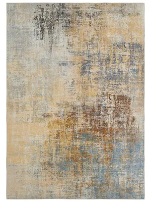 Wohnzimmer Teppich Pila, in der Farbe Gelb-Blau, mit einer Abmessung von ca. 160 x 230 cm.