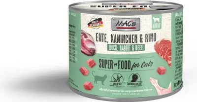 Produktbild von MAC´s 6x200g Ente, Kaninchen & Rind Nassfutter für Katzen getreidefrei und naturell