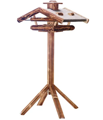 Produktbild von Dehner Natura Wildvogel-Futterhaus Wendelstein, inkl. Ständer Alpstein, 142 x 76 x 55 cm, Holz geflammt, braun