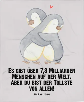 Produktbild von Mr. & Mrs. Panda Schlummerdecke Pinguine Kuscheln - Grau Pastell - Geschenk, für Freundin, Hochzeitstag, Babydecke, Plaid, Babybettdecke, Partner, Freund, Valentinstag