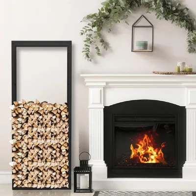 Immagine prodotto di Jayseuw porta legna da ardere in metallo porta legna da ardere per interni esterni per legna da ardere stoccaggio legna da ardere nero 150 x 60 x 25 cm