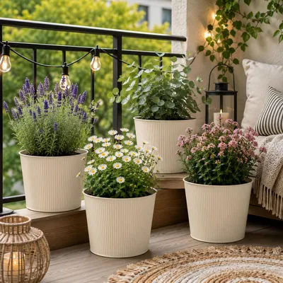 Produktbild von 4 Stk. Blumentopf Pflanzgefäß Balkontopf Pflanztopf verzinkt Ø20xH18cm