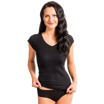 Longshirt V-Neck T-Shirt Basic schwarz