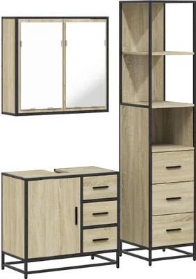 Image de vidaXL Ensemble de meubles de salle de bain 3 pièces en bois composite chêne Sonoma